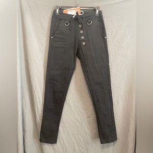 NEW Suzy D Jogger Pants - Button Front/Side Strap Detail, Black, size XS